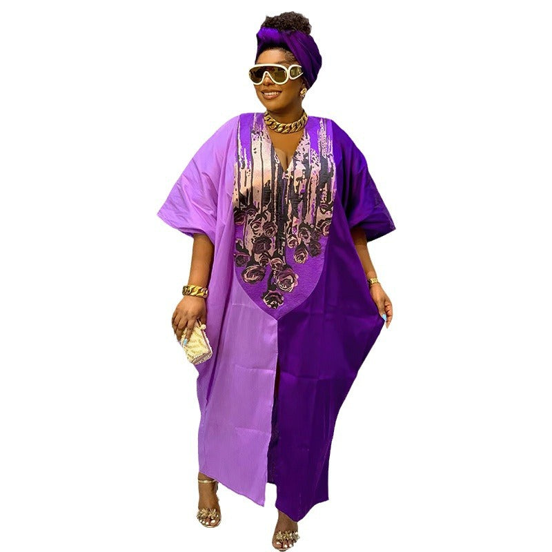 African Ethnic Style Loose Long Robe With Headscarf Dresses
