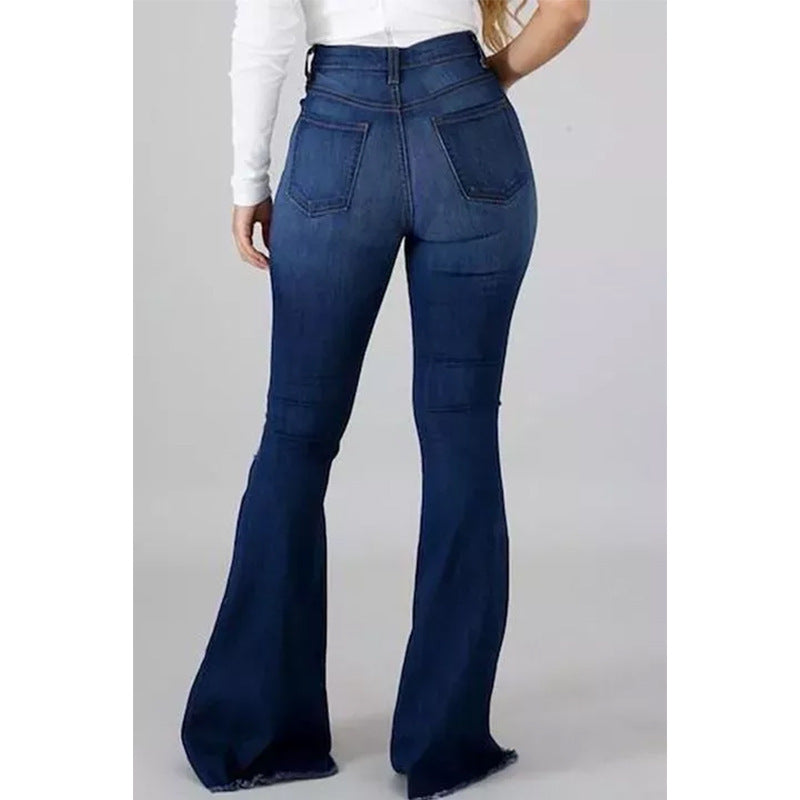 Unique High Elastic Ripped Waist Flared Jeans