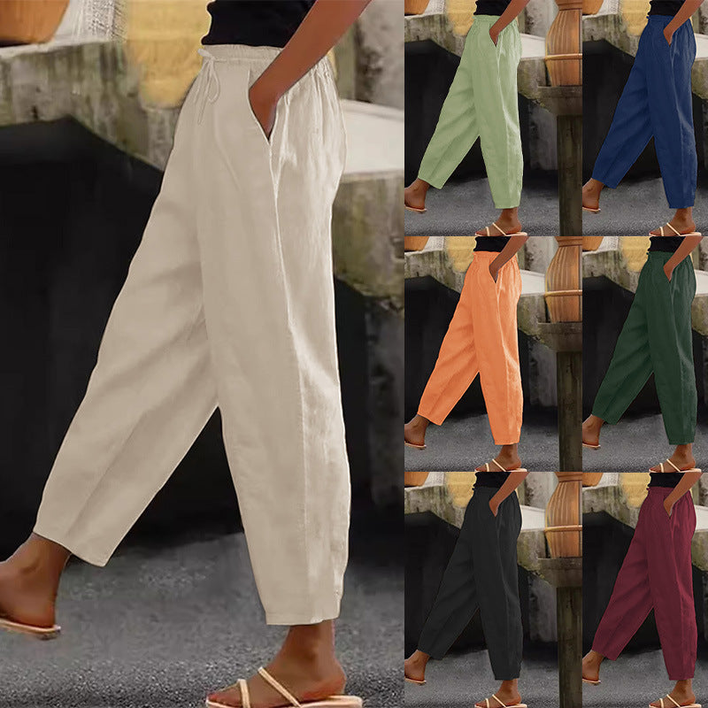 Women's Linen Solid Color Fashion Casual Daily Pants
