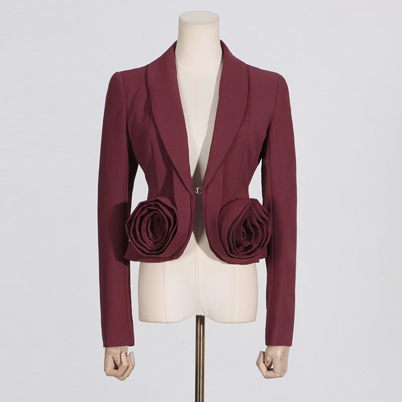 Women's Court Style Autumn Collar Three-dimensional Flower Splicing Suits