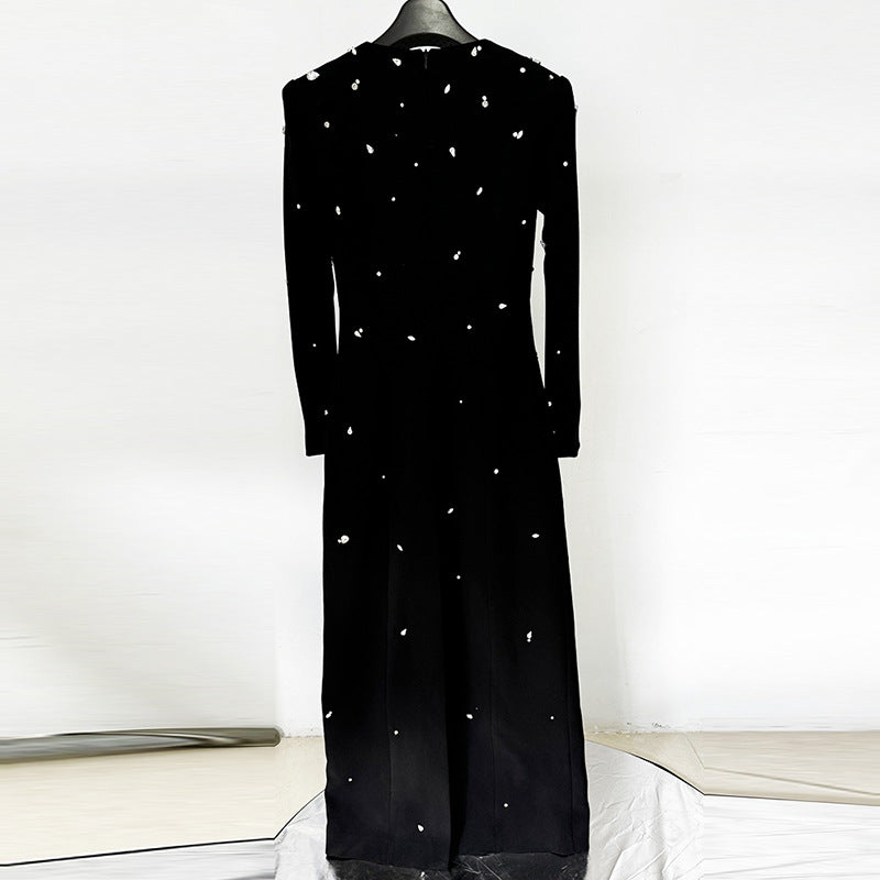 Elegant Beads Rhinestones Long Sleeve Formal Dress