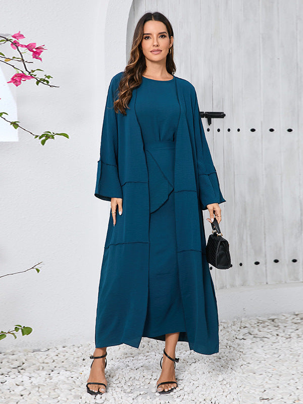 Women's Long-sleeved Simple Elegant Stitching Three-piece Set Dress