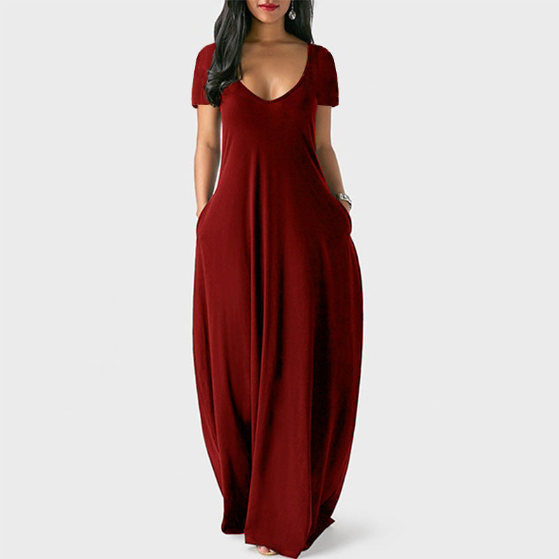 Women's Summer Solid Color Sexy Deep V Dress