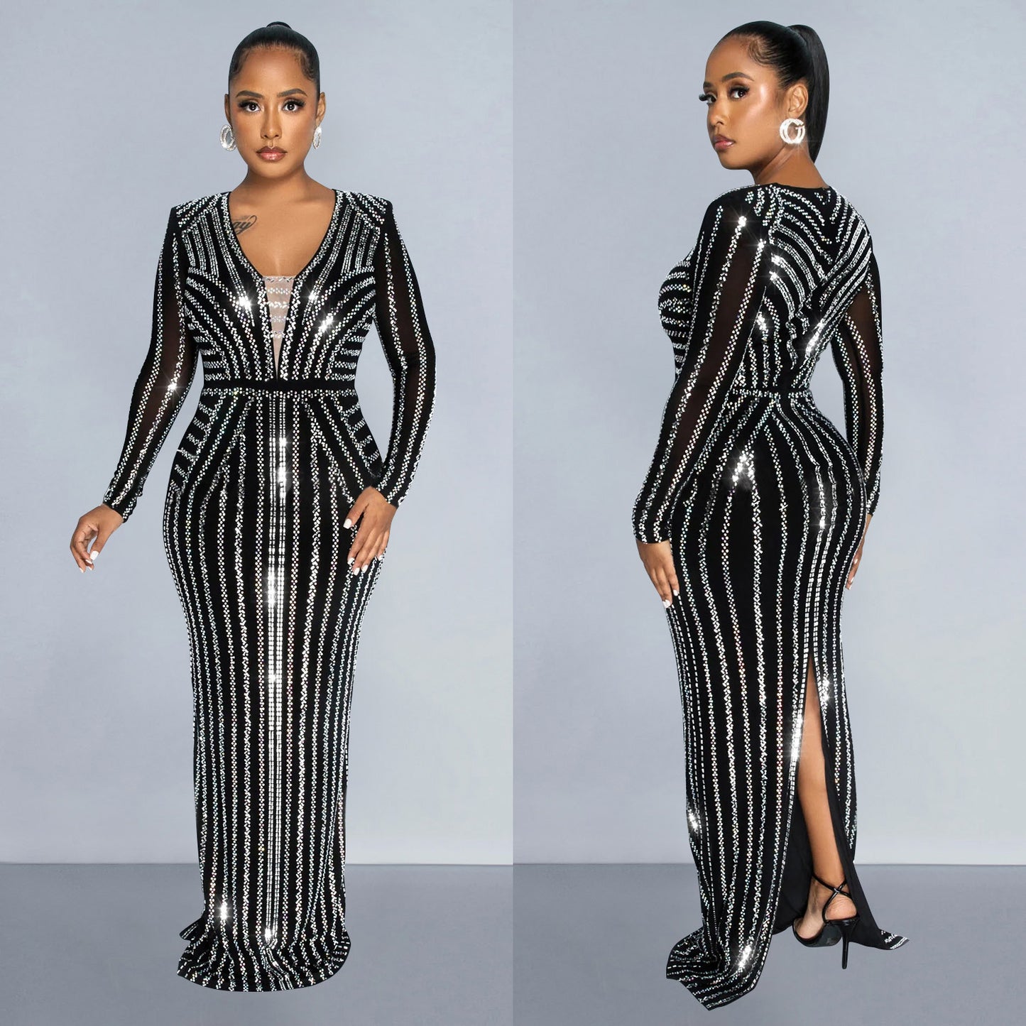 Women's Fashion Wear Solid Color Hot Drilling Long Dresses