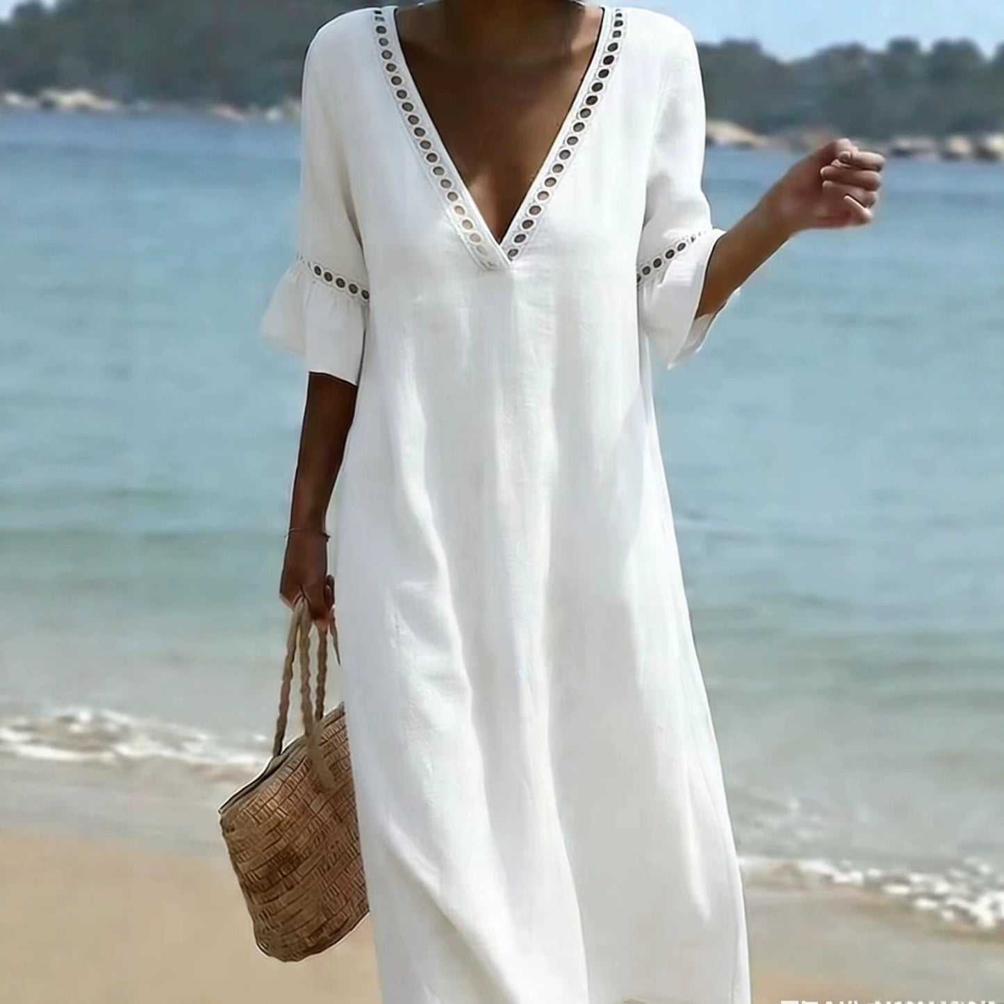 Women's Summer Solid Color Vacation Style Lace Dress