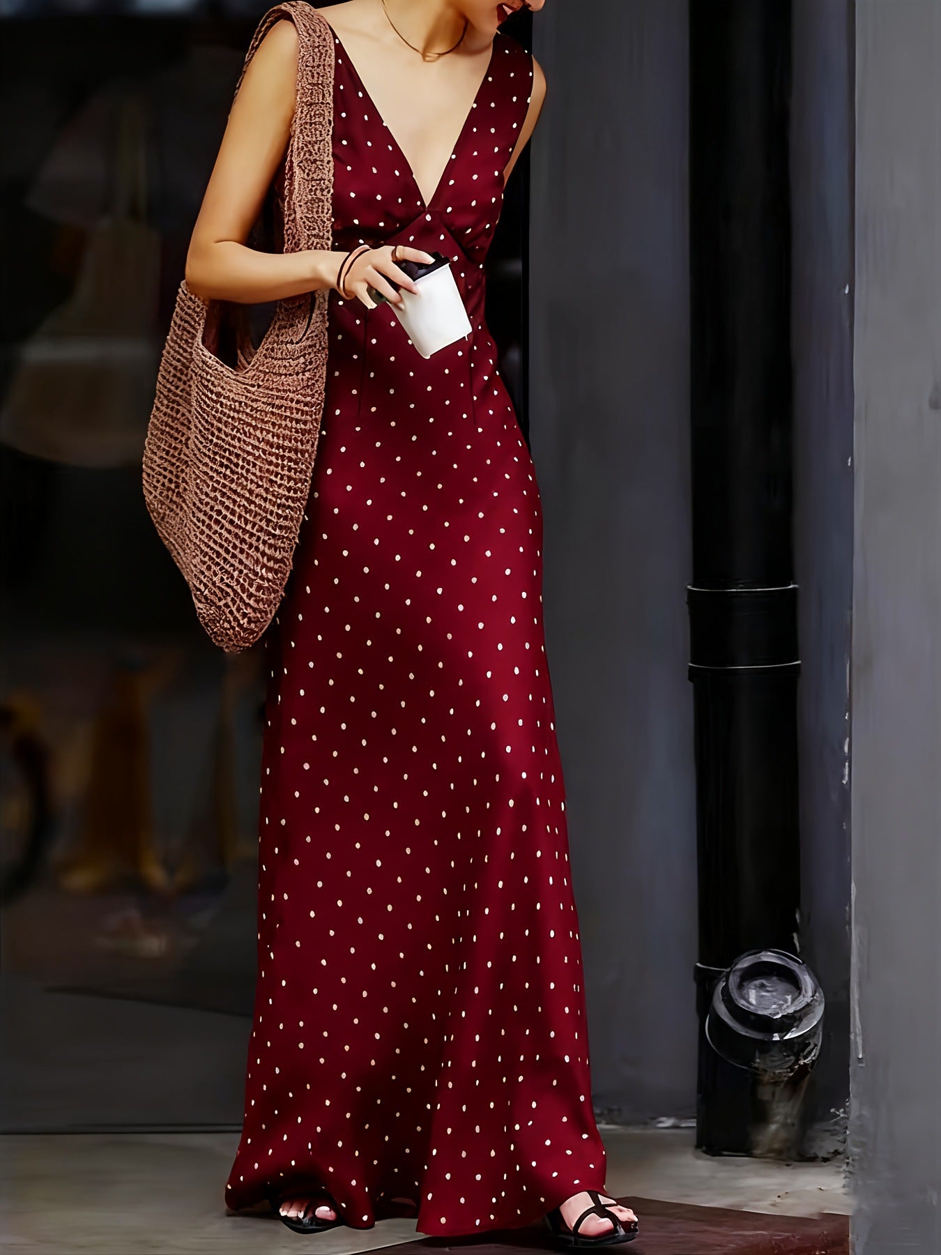 Women's Vintage Satin Polka Dot Dress Elegant Dresses