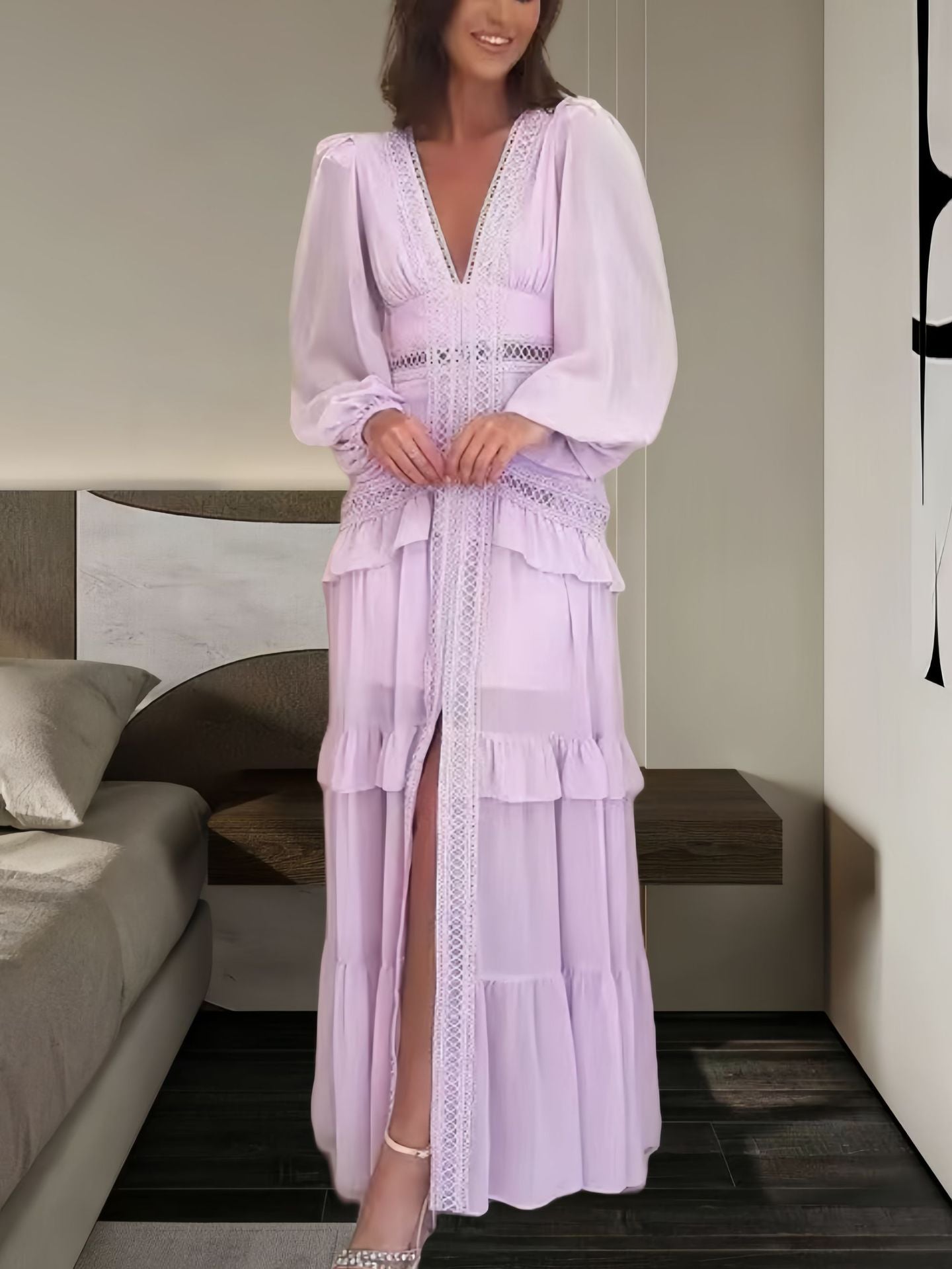 Stylish Ruffled Dress Autumn Split Expansion Dresses