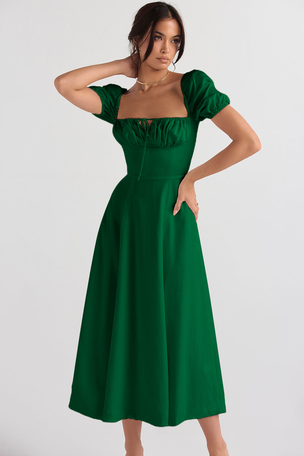 Summer Fashion Puff Sleeve Floral Split Maxi Dresses