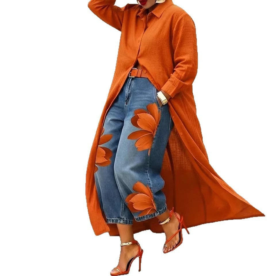 Summer Solid Color Loose Shirt Long Dress
