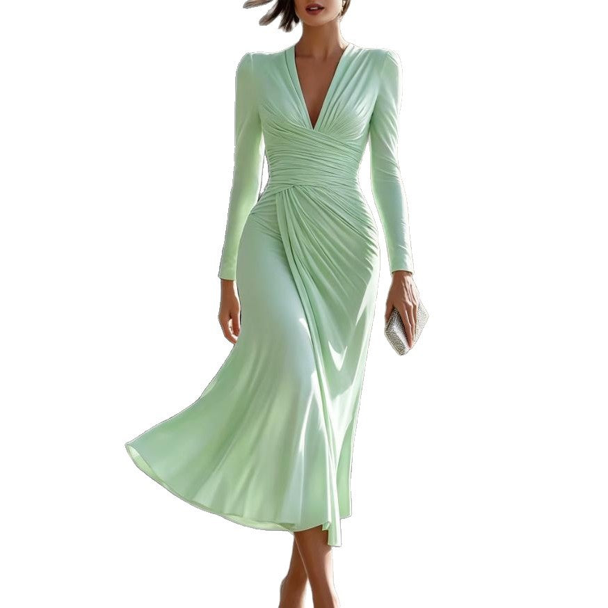 Women's Crimp Irregular Solid Color Long Sleeve Dress