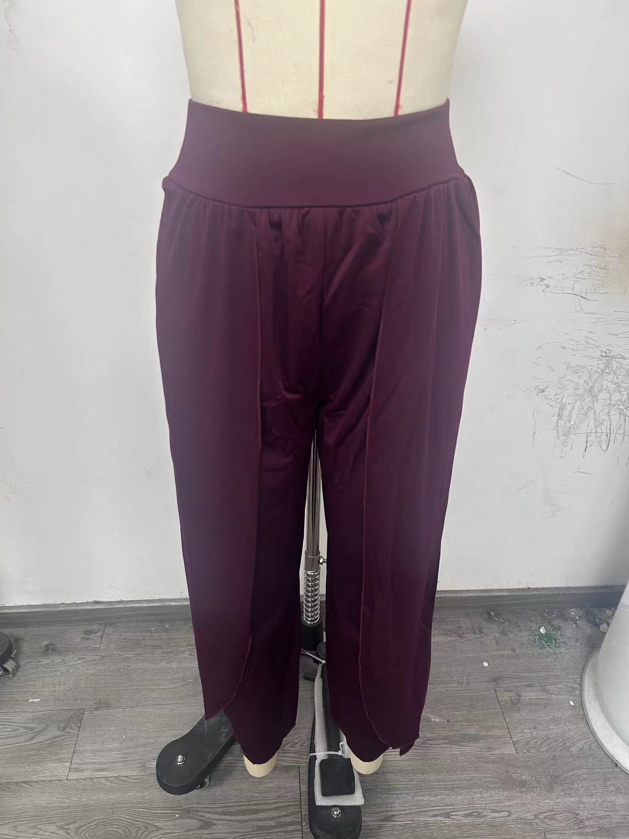 Slimming High Waist Slit Trousers Loose Pants