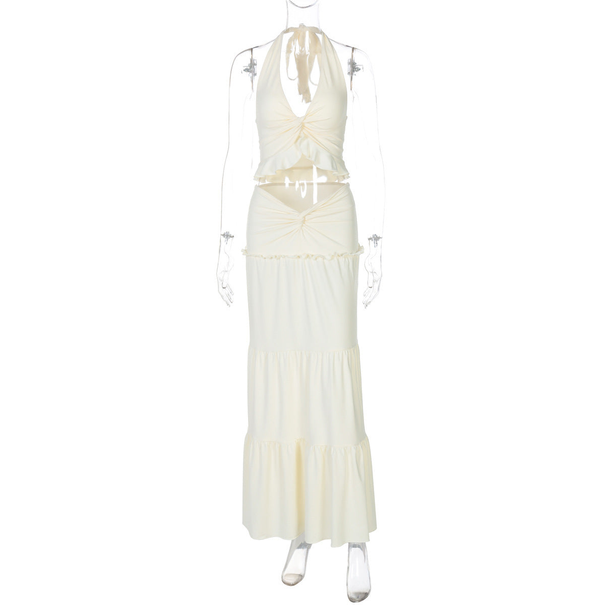 Women's Winter Fresh Pure Desire Deep V Pleated Irregular Flounce Suits