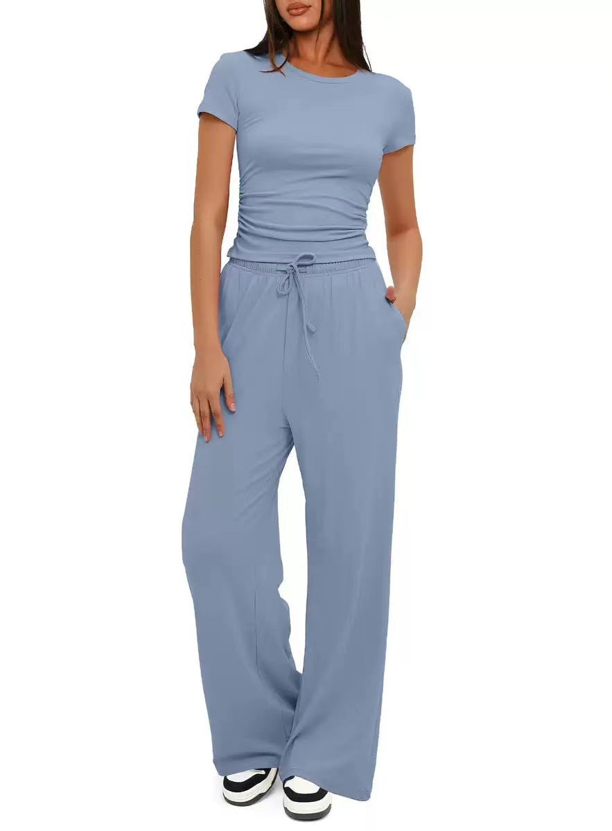 Beautiful Versatile Women's Two-piece Pleated Short-sleeved Fashion Casual Suit