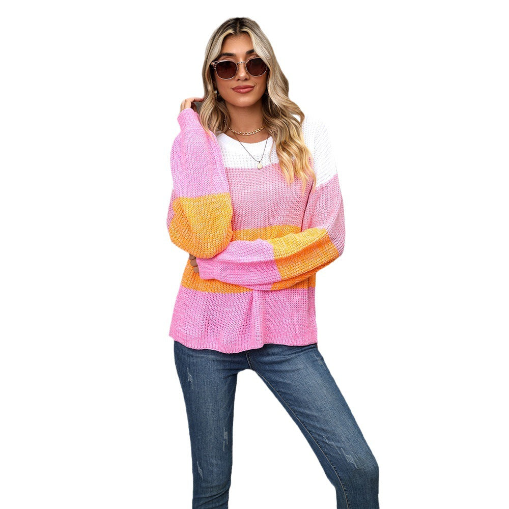 Spring Stitching Contrast Color Large Loose Sweater