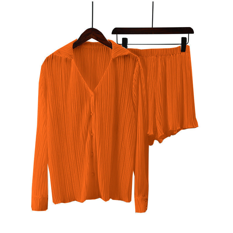 Comfortable Innovative Pleated Long Sleeve Lapel Shorts