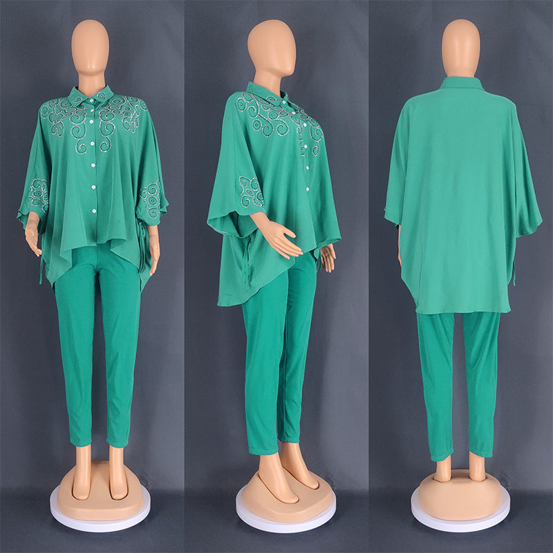 Women's African Commuter Two-piece Set Shirt Pencil Suits