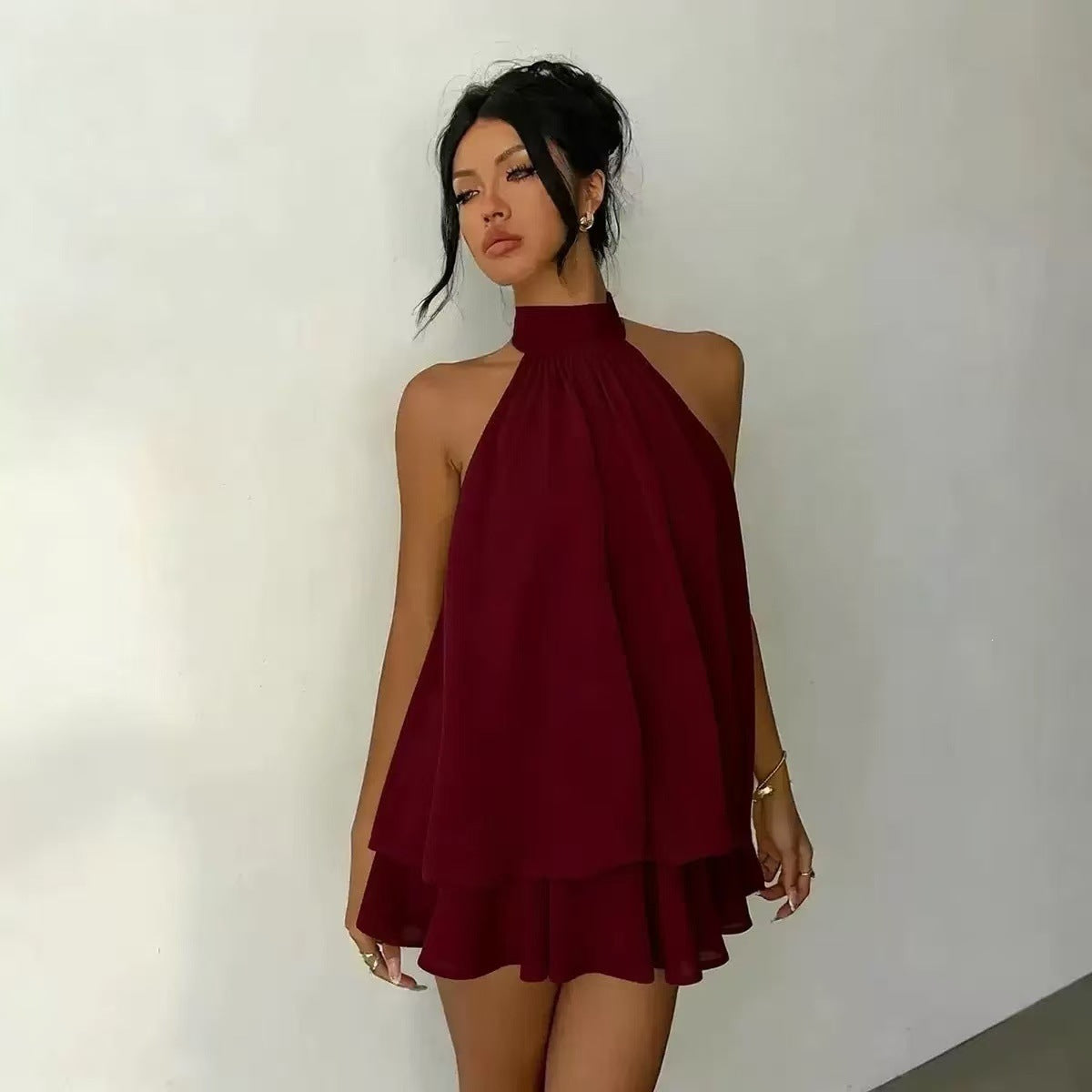 Women's Solid Color Vacation Sexy Backless Halter Dress