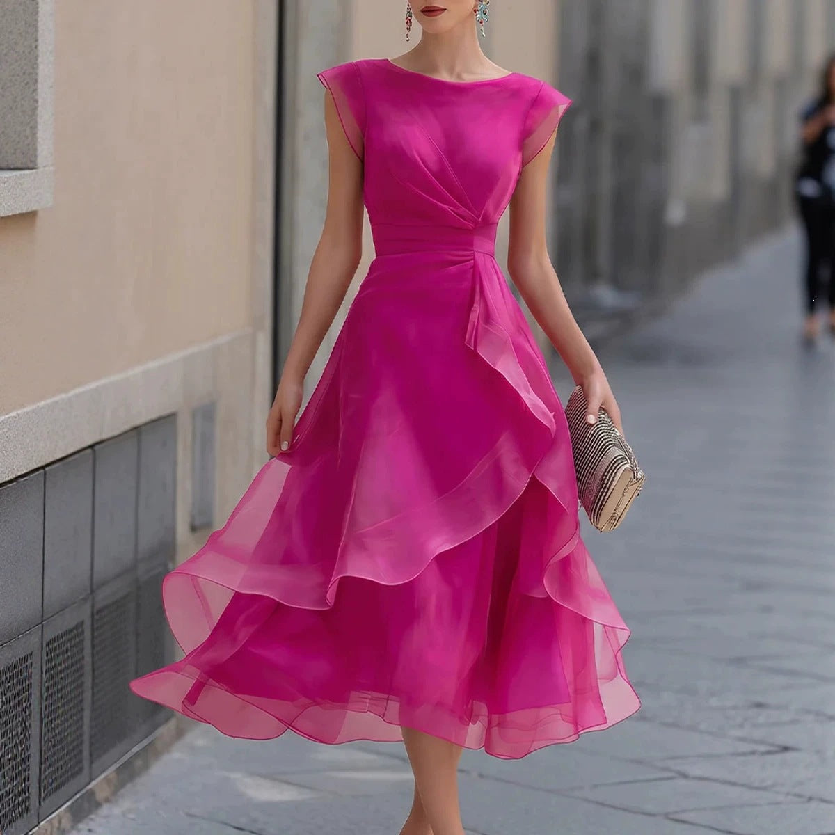 Beautiful Women's Fashion Elegant Ruffle Mesh Dress