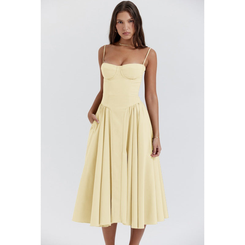 Women's Elegant Palace Style Sexy Low-cut Suspender Large Swing Dress