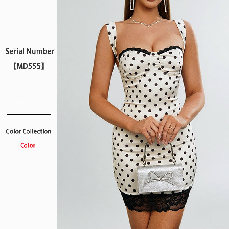 Women's Polka Dot High-grade Backless Slim Fit Braces Dress