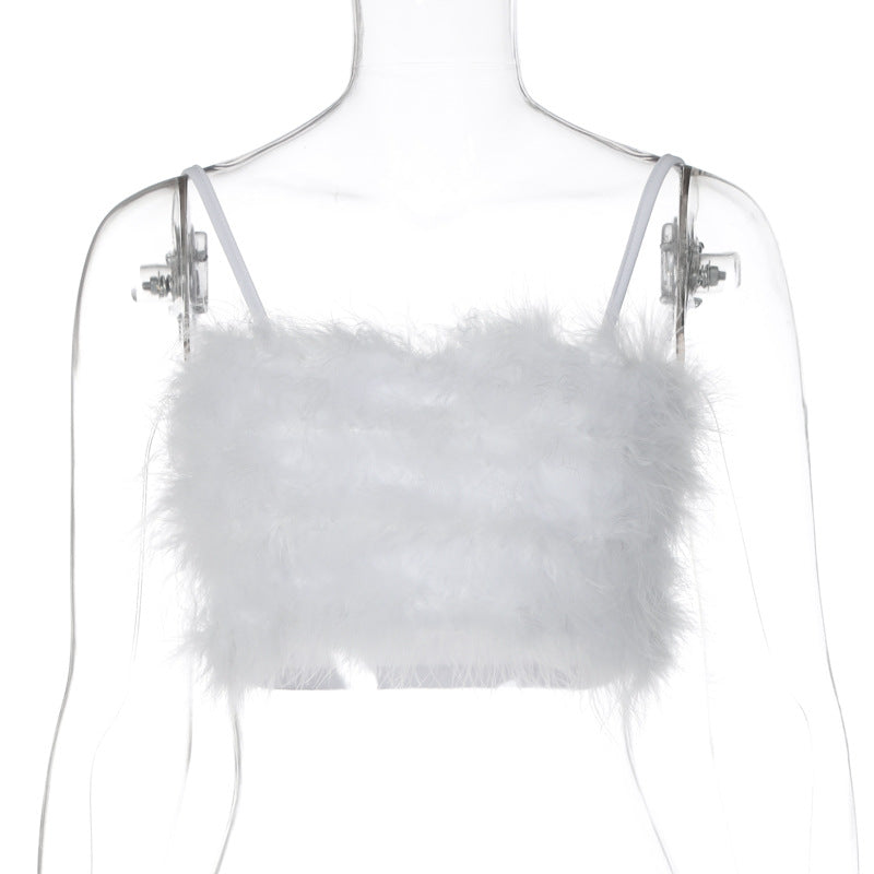 Women's Popular Fur Spaghetti Straps Chest Wrap Tops