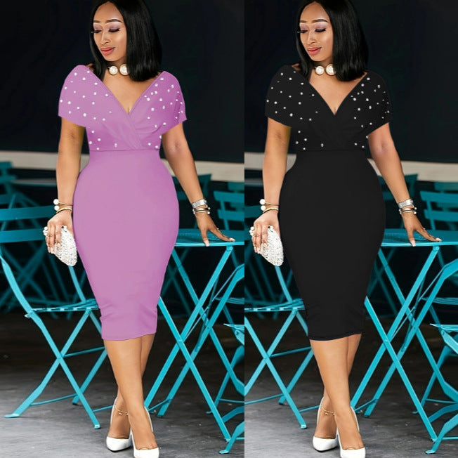 Pure Color Half Sleeve Back Zipper Dress