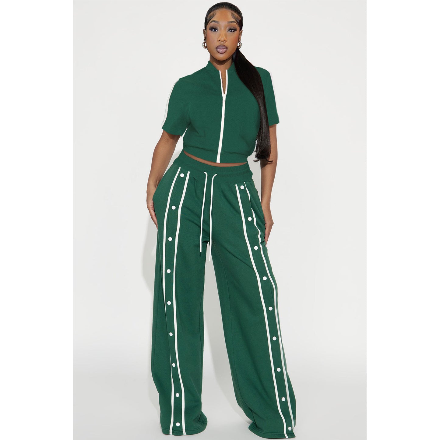 Women's Strap Wrap Breasted Loose Pockets Wide Leg Suits