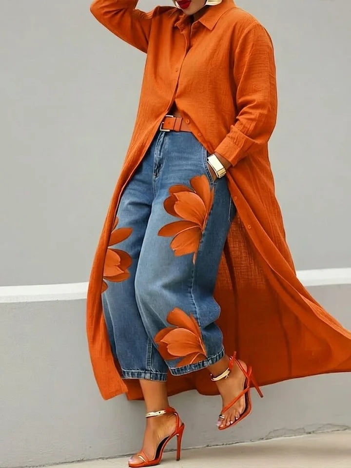 Summer Solid Color Loose Shirt Long Dress
