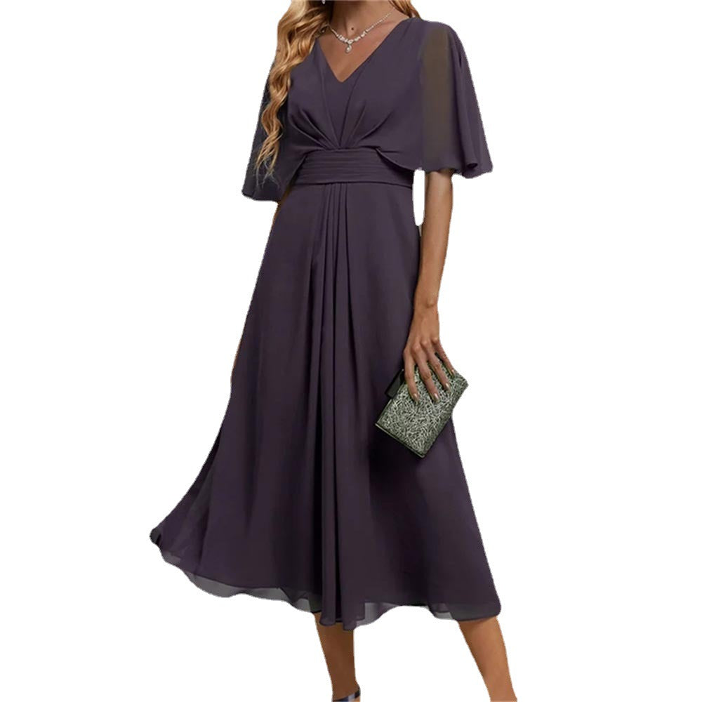 Summer Fashion Solid Color Waist Trimming Dresses
