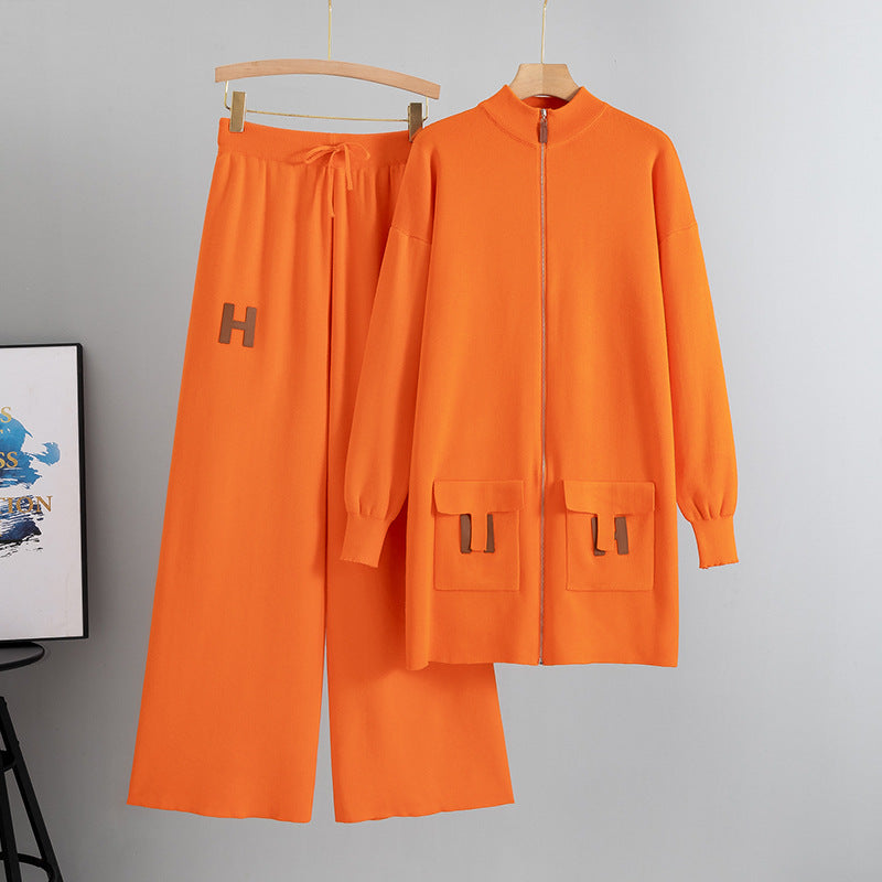 Women's Graceful Fashionable Casual Mid-length Knitted Two-piece Suits