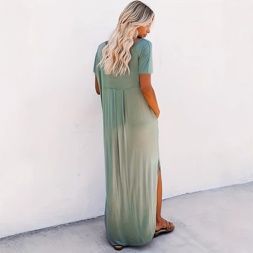 Women's Pure Color Split Casual Style Loose Dress