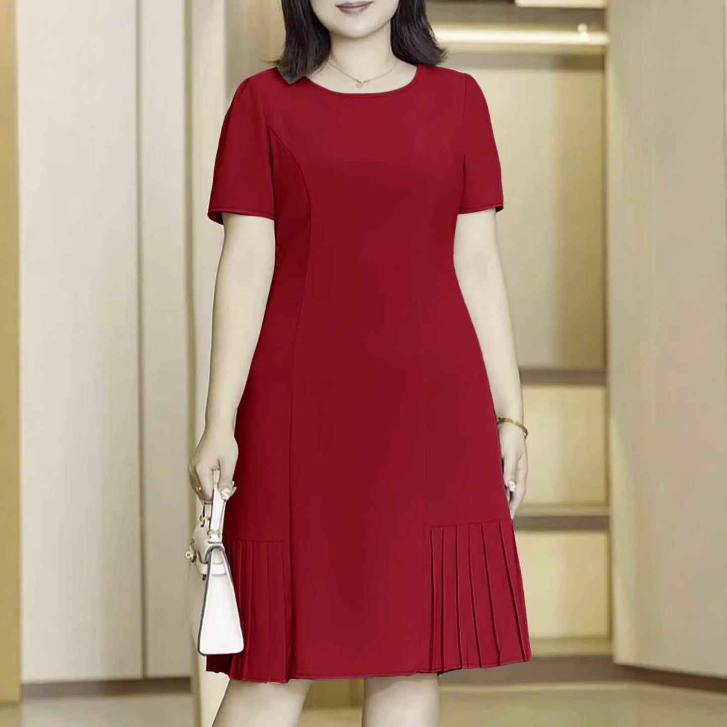 Women's Round Neck Sleeve Casual A- Line Dress