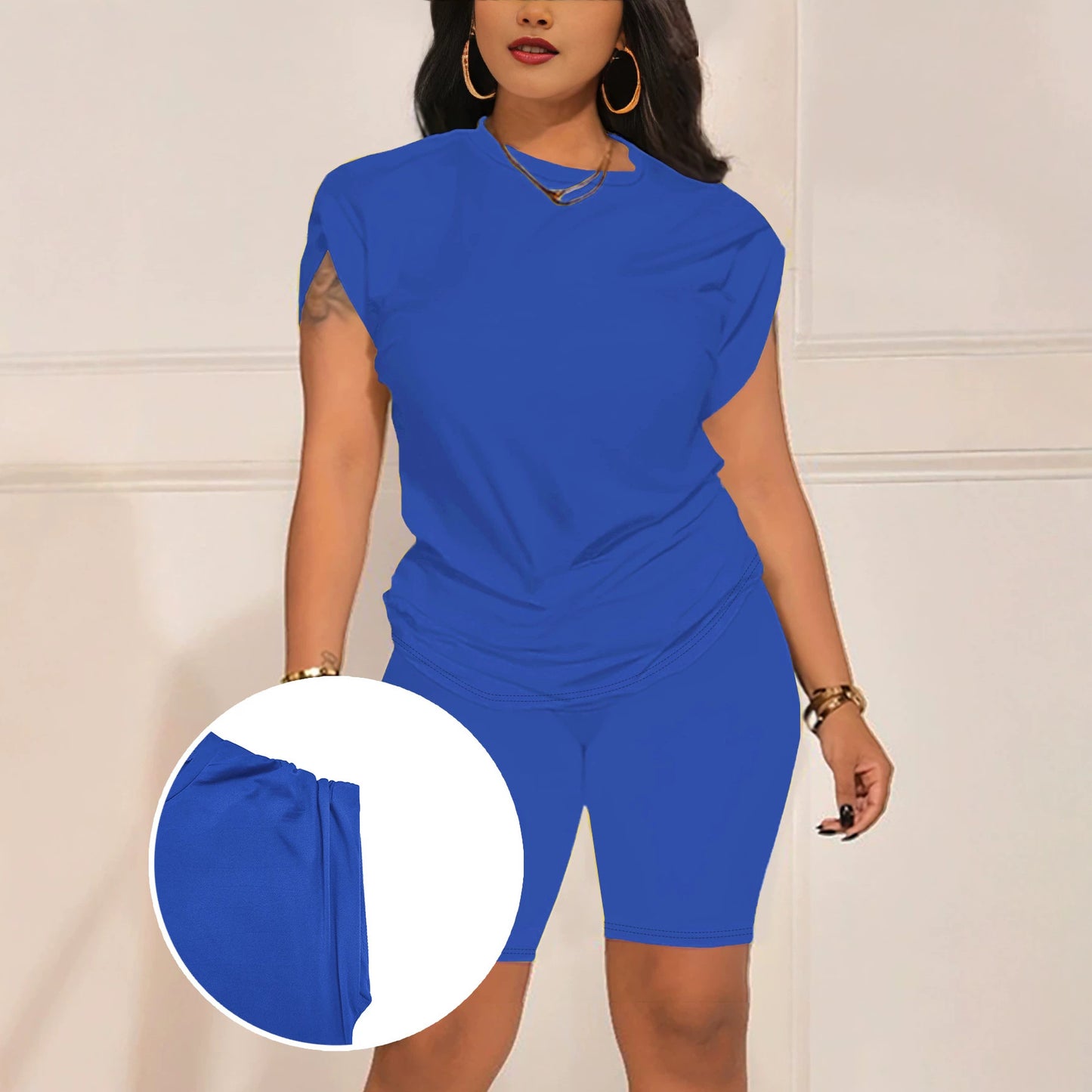 Women's Round Neck Sleeve With Two-piece Summer Fashion Casual Suit