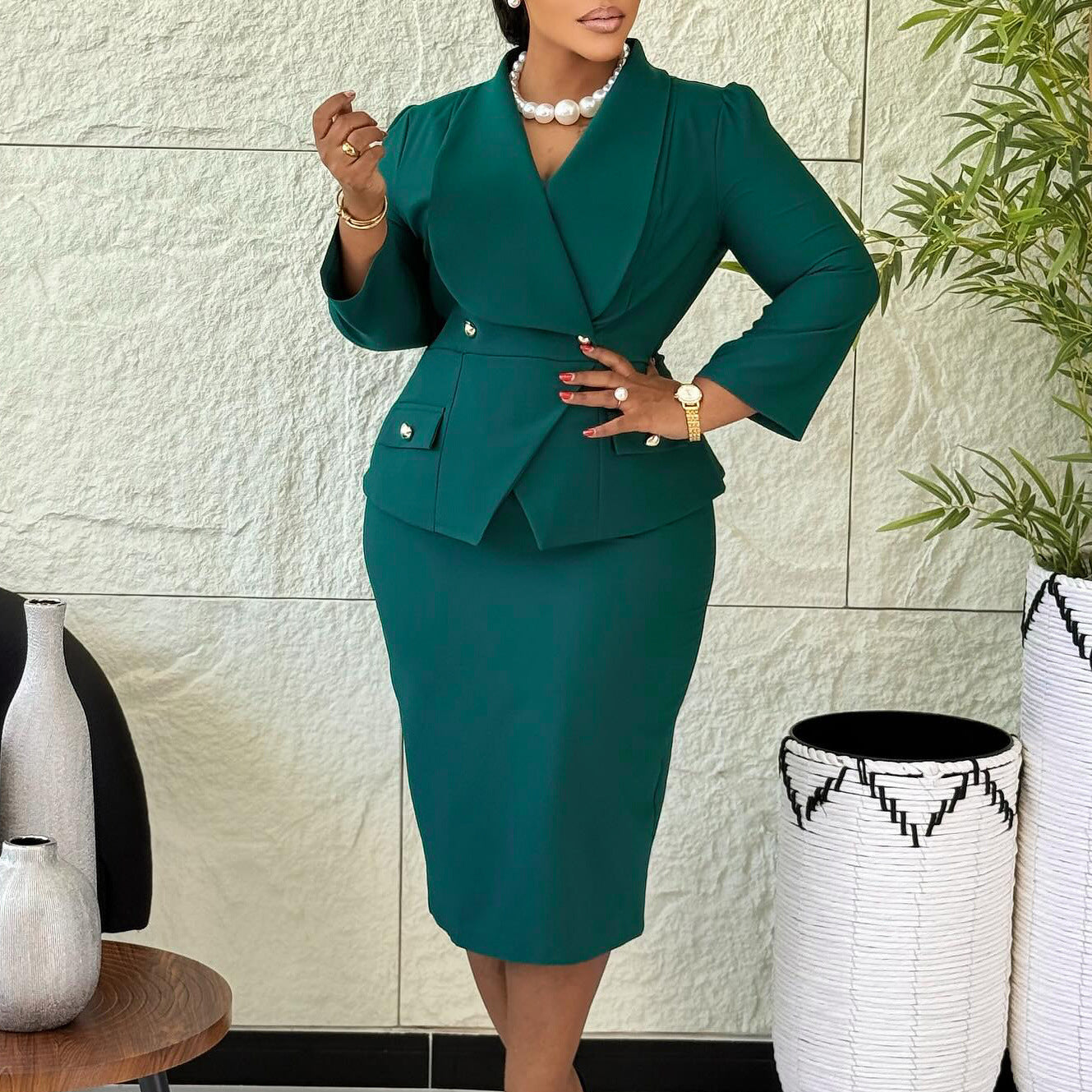Women's Fashion Elegant Solid Color Sheath African Dress