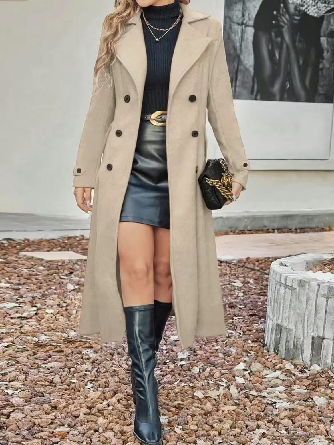 Women's Fashion Woolen Double Breasted Overcoat Coats