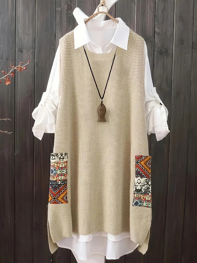 Women's Woven Pocket Decoration Round Neck Elegant Dresses