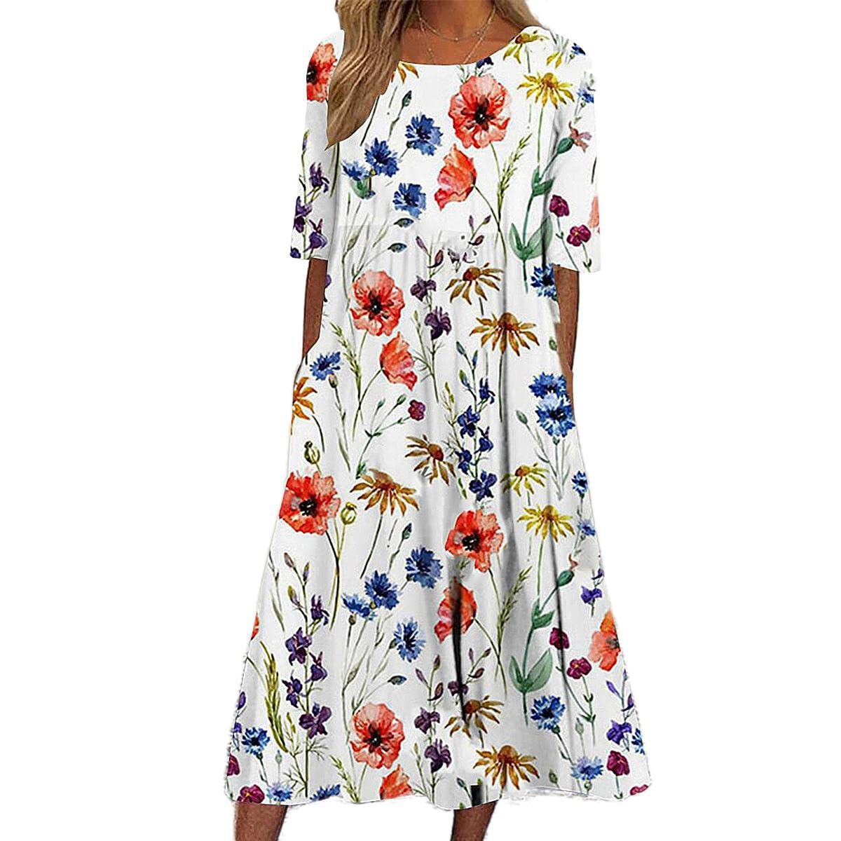 Women's Summer Round Neck Sleeve Bohemian Print Shorts