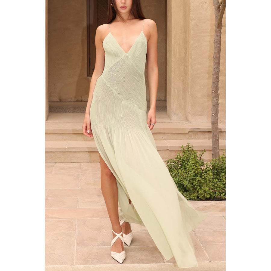 Pleated Sling Dress Leisure Vacation Loose Dresses