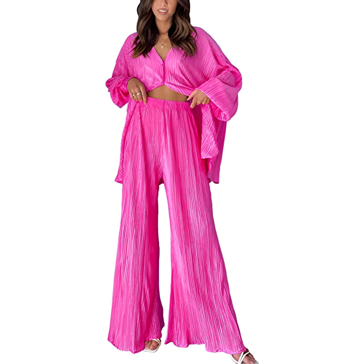 Women's Autumn Pleated Bell-bottom Single-breasted Home Wear Suits