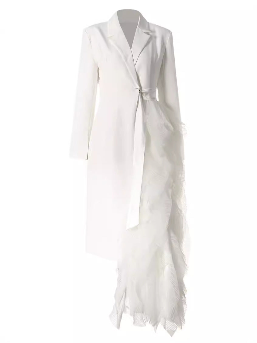 Asymmetric Business Dress Autumn Stitching Mesh Dresses