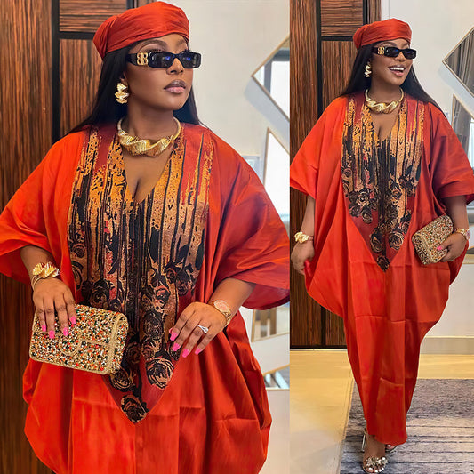 African Ethnic Style Loose Long Robe With Headscarf Dresses