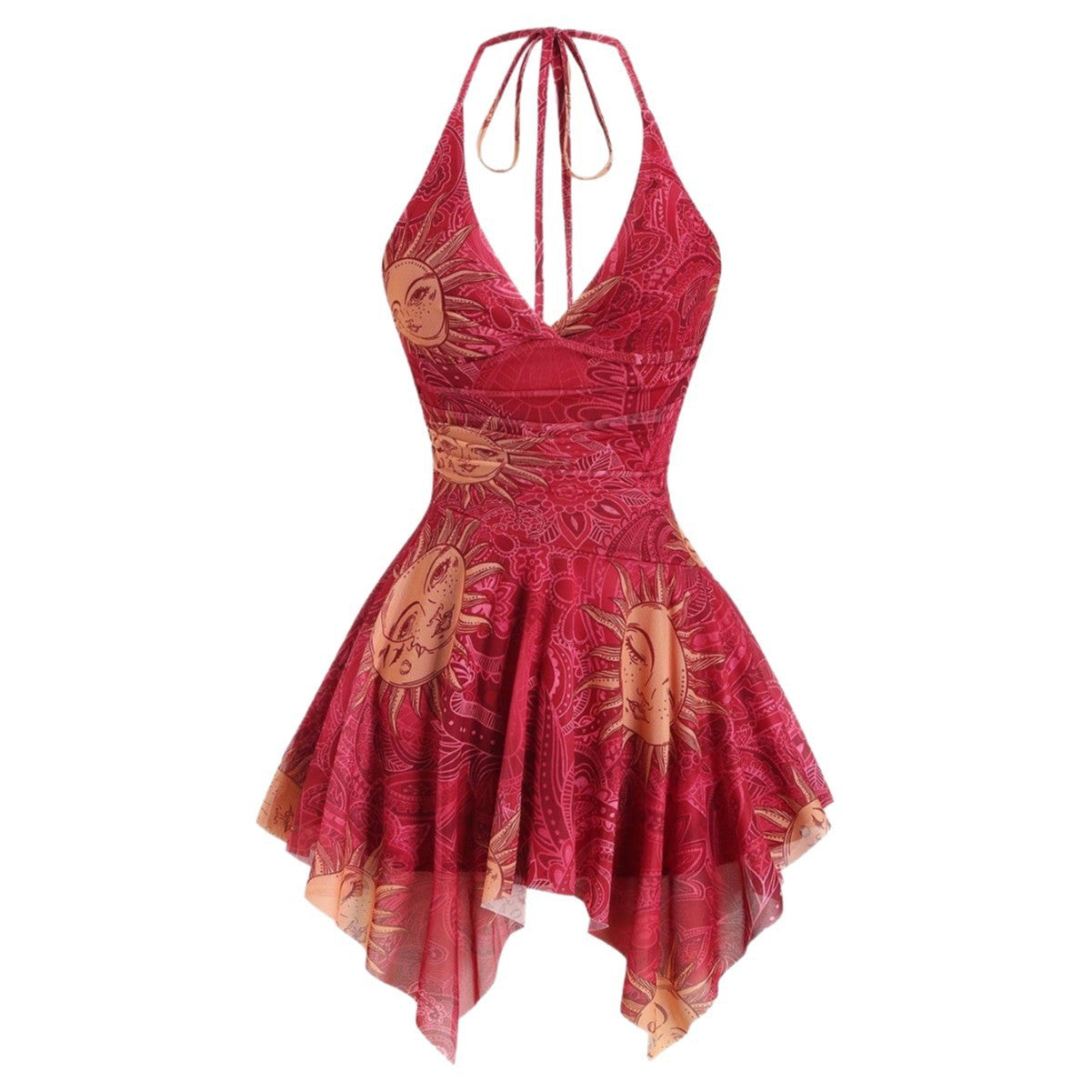 Holiday Mesh Suspender Sexy Irregular Hem Dress