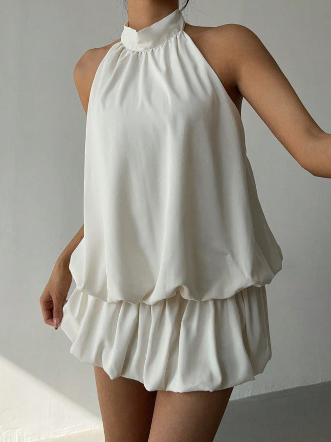 Summer Solid Color Sleeveless Backless Sexy Seaside Vacation Style Dress