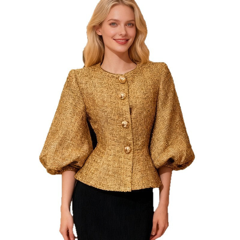 Women's Color Crew Neck Autumn High-grade Puff Coats