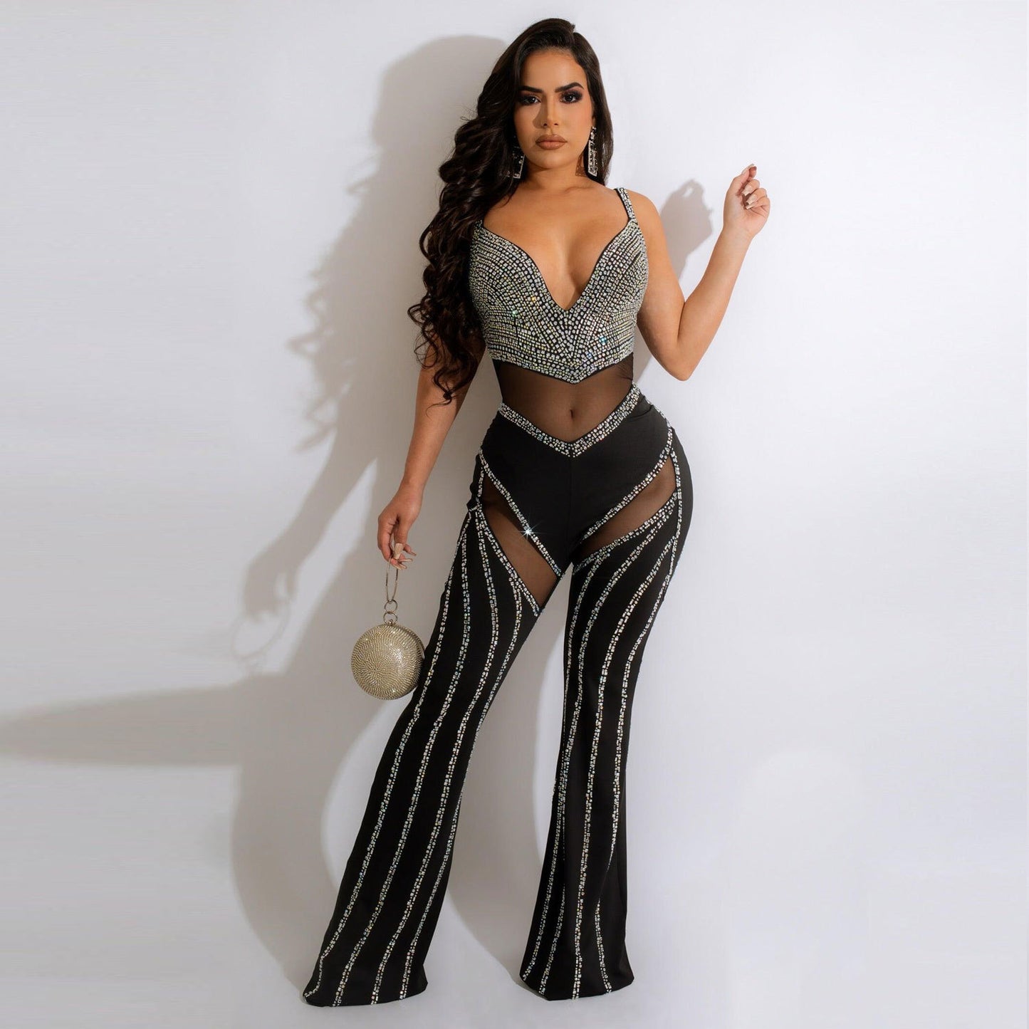 Fashion Sexy Deep V Sling Rhinestone Suits