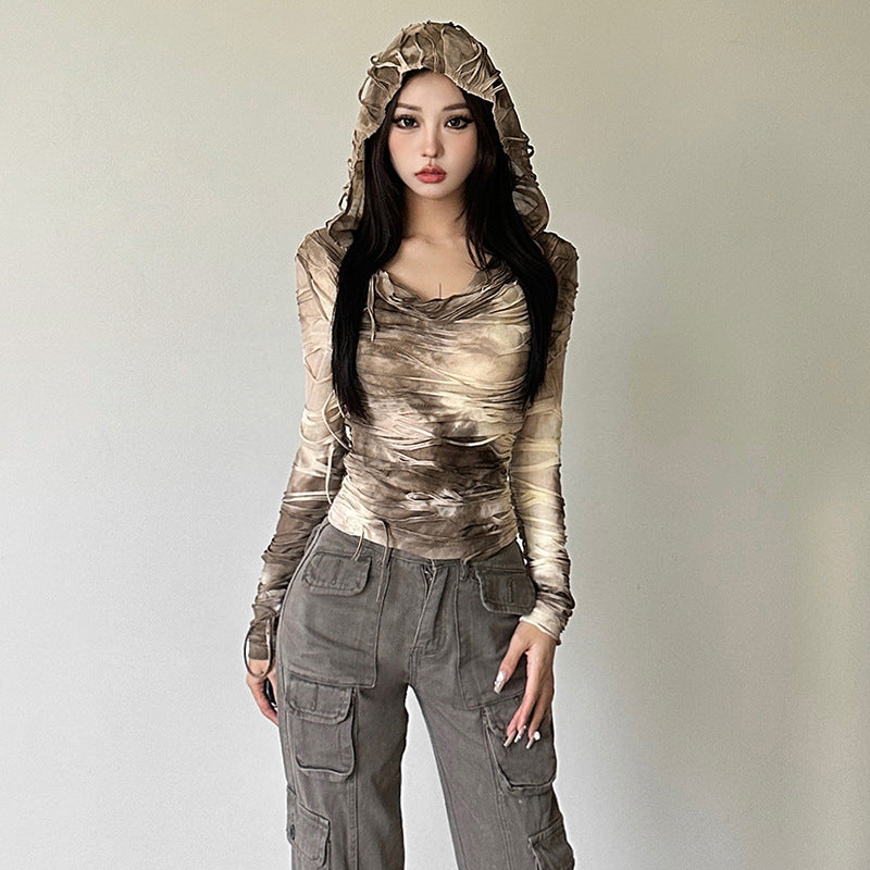 Women's Solid Color Street Fashion Hooded Long Blouses