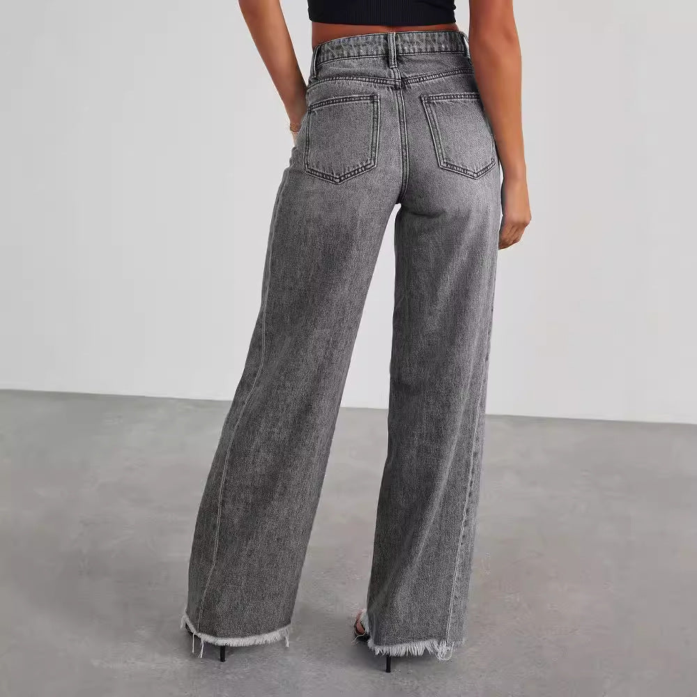Women's Washed Loose Casual Wide Leg Mop Jeans