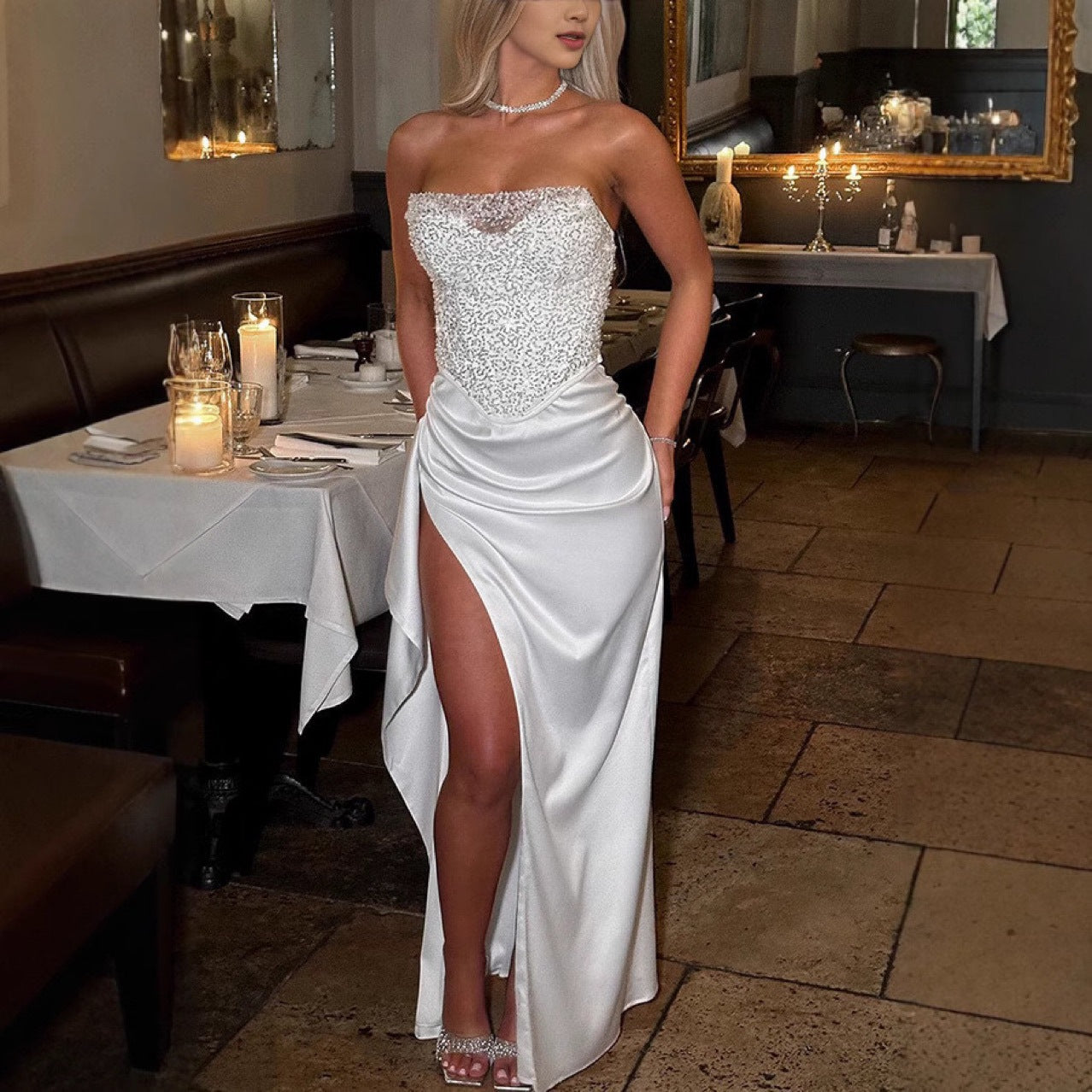 Women's Elegant Sexy Sequined Tube High Waist Tops