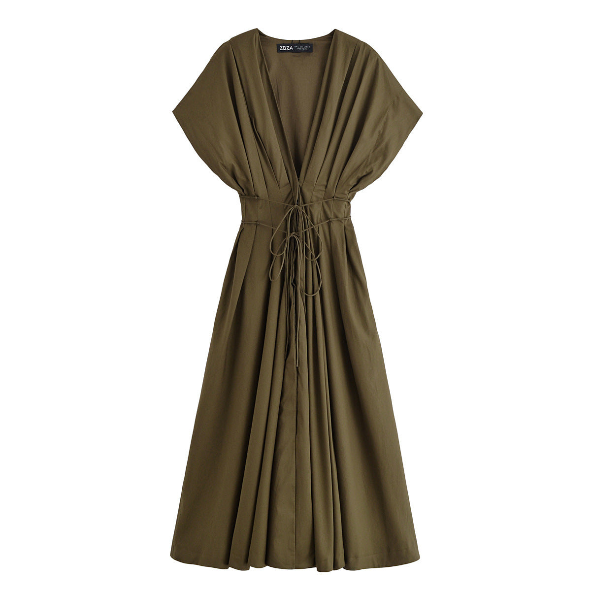 Women's Pullover Pleated Draping Shoulder Sleeve Midi Dresses