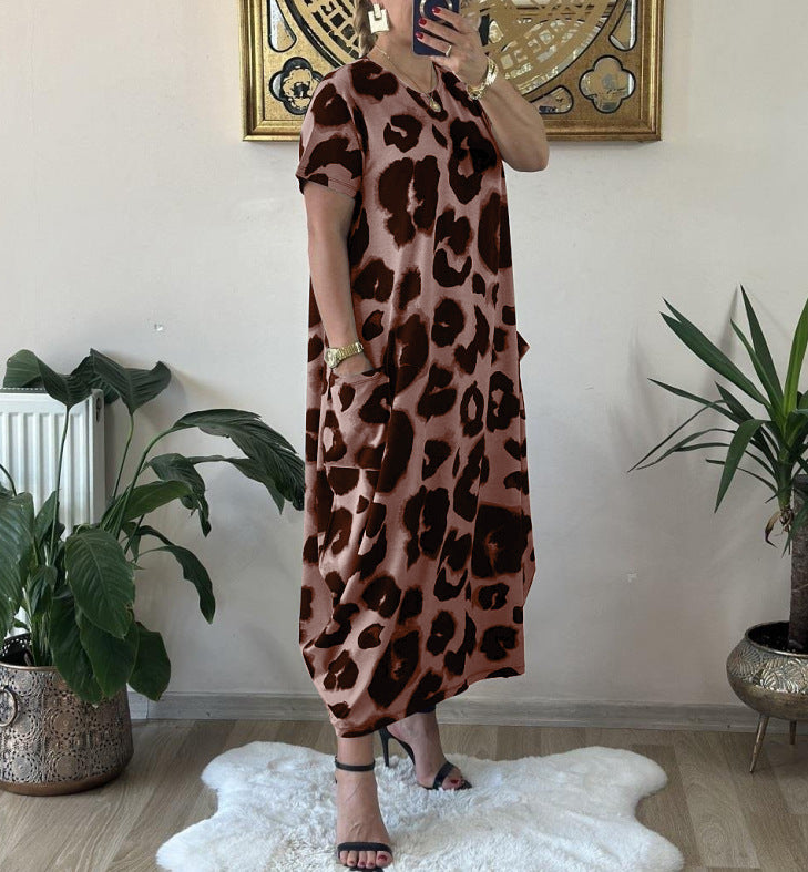 Leopard Print Pocket Casual Loose Printed Dress